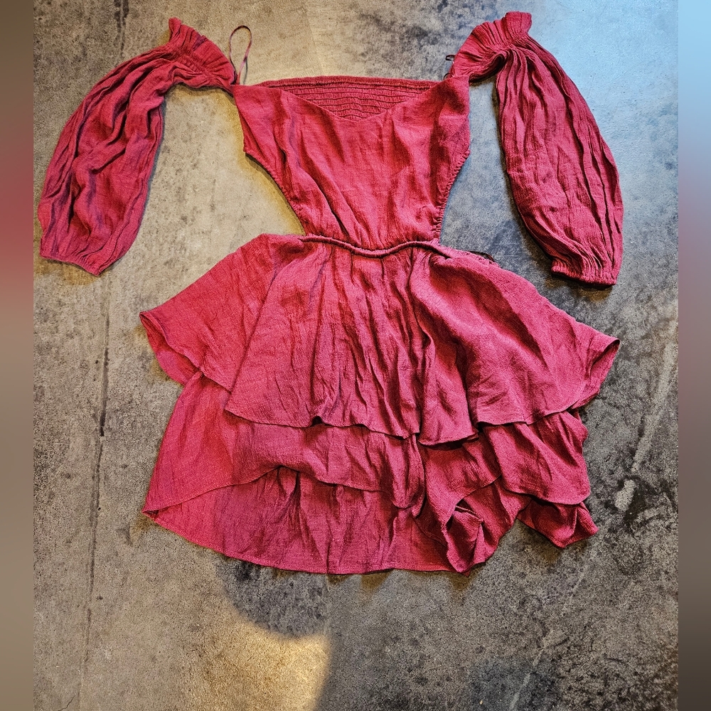 Maroon Off the Shoulder Ruffle Romper - Picture 3 of 4